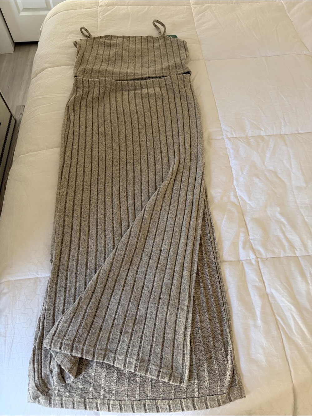SHEIN Taupe Ribbed Knit Maxi Skirt with Side Slit